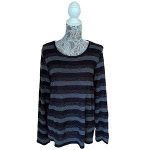 Karl Lagerfeld Paris Gray & Black Metallic Stripe Sweater